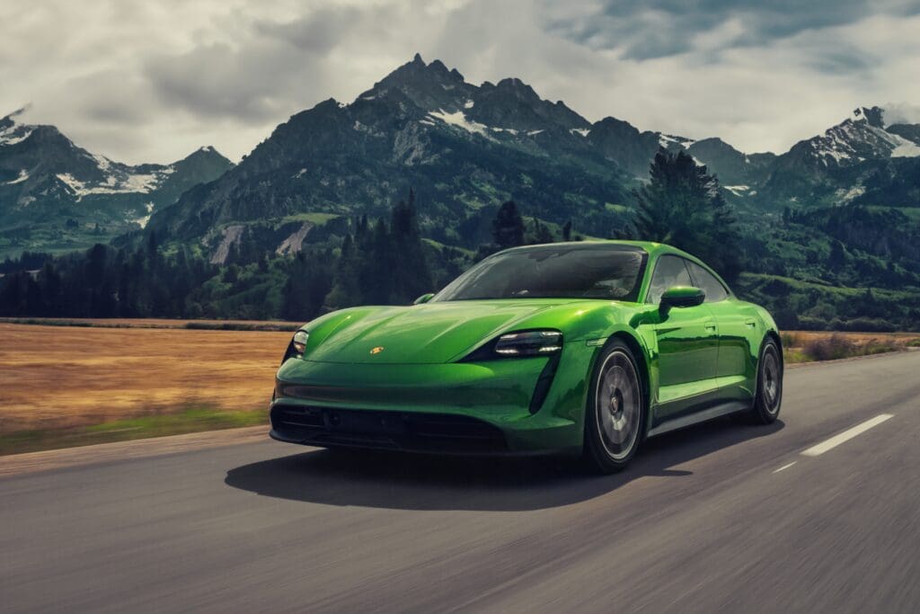 Porsche Taycan Turbo S on road view