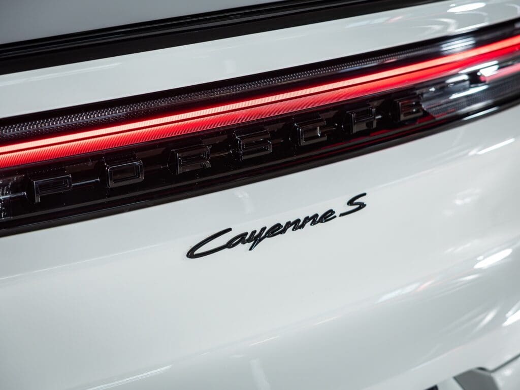 Porsche Cayenne S badge on rear tailgate in gloss black